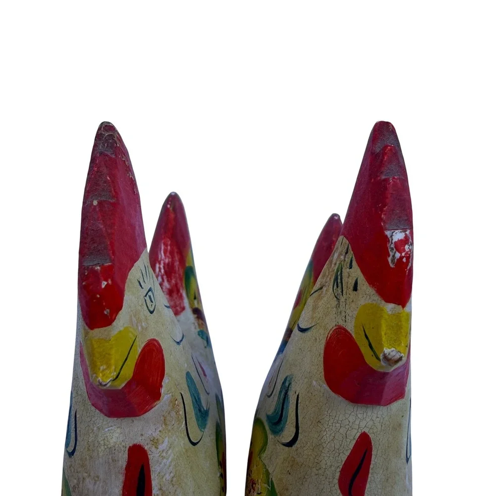 Swedish Dala Vintage Folk Art Cottagecore Home Decor Rooster Figurine Pair Wood